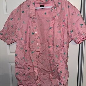 Pink palm tree print men’s button up shirt bluenotes